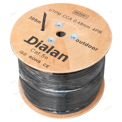 Вита пара Dialan UTP + M Cat.5Е 4PR CCA 0.48 мм PE Outdoor 305 м дріт 0,9мм (на катушці)