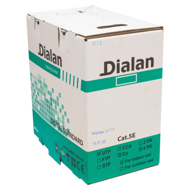 Витая пара UTP Cat.5E 4PR CU (100 МГц) PVC Indoor 305м Dialan	