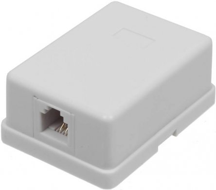 Розетка UTP 6P4C RJ12 1 порт. телефонная накладная белая, пакет Q50