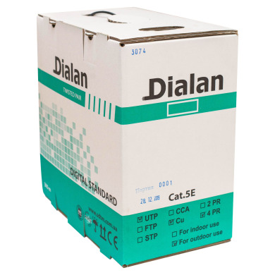 Витая пара UTP Сat.5Е 4PR Cu (200МГц) PE Outdoor 305м Dialan