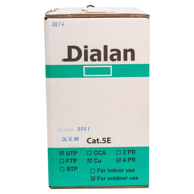 Витая пара UTP Сat.5Е 4PR Cu (200МГц) PE Outdoor 305м Dialan