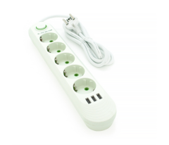 СЕТОВЫЙ ФИЛЬТР F05U, 5РОЗЕТОК EU+3USB, 1,5М, БЕЛЫЙ