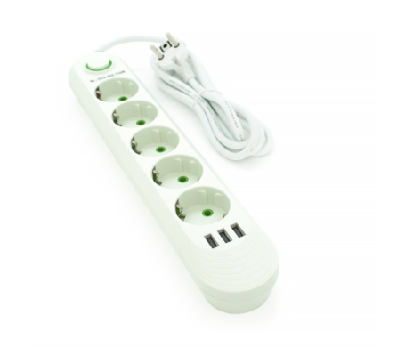 СЕТОВЫЙ ФИЛЬТР F05U, 5РОЗЕТОК EU+3USB, 1,5М, БЕЛЫЙ