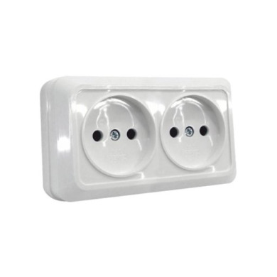 Розетка подвійна з/з накладна біла (10)