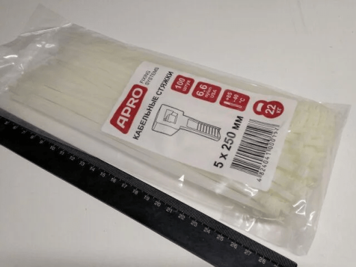 Стяжка нейлонова 5 * 250 біла 100 шт (APRO)