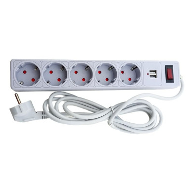 Мережевий фільтр 5 гнізд із заземленням, 3 м, 2USB, захисні шторки Сірий