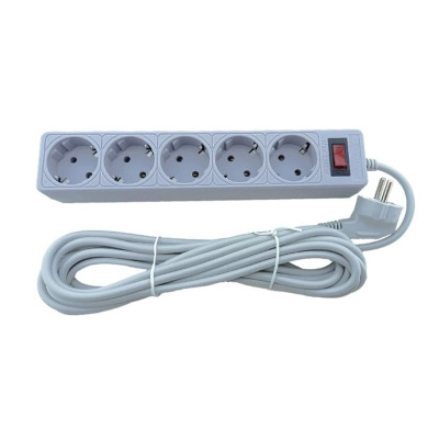 Сетевой фильтр 5 гнезд с заземлением, 5 м Серый