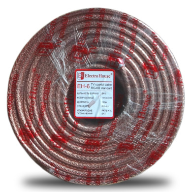 Кабель коаксіальний RG-6U 64% ССS 1,02 Мідна фольга 64 мідних жил Силікон / прозорий