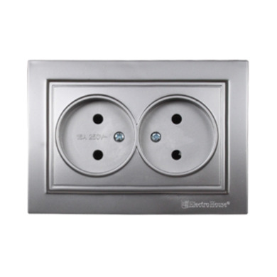 Розетка двойная без заземления Термопластик 16 А {122} Серебряный камень