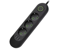 СЕТОВЫЙ ФИЛЬТР F03U, 3РОЗЕТКИ EU+3USB, 1,5М, Черный