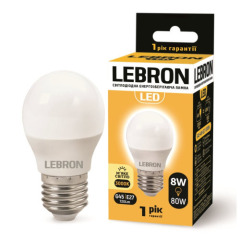 LED ЛАМПА LEBRON L-G45, 8W, 220V, Е27, 3000K, 720LM