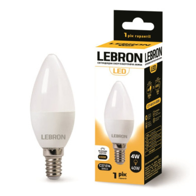 LED ЛАМПА LEBRON L-С37, 4W, 220V, Е14, 4100K, 320LM