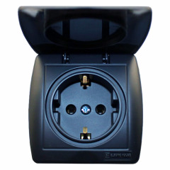 Розетка із заземленням з кришкою 16 А Acura Графіт