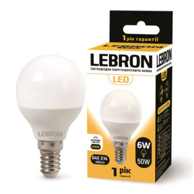 LED ЛАМПА LEBRON L-G45, 6W, 220V, Е14, 4100K, 480LM