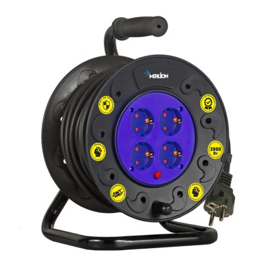 Удлинитель на катушке MERLION 2Х0, 75, 10 М, 10А, 220В, 4XSCHUKO SOCKET, КАБЕЛЬ НГ-LS, Q4