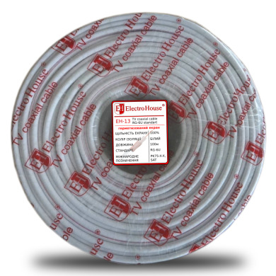 Кабель коаксіальний RG-6U 100% CCS 1,02 Мідна гермет. Фольга 128 м. жил ПВХ/білий