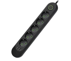 СЕТОВЫЙ ФИЛЬТР F05U, 5РОЗЕТОК EU+3USB, 1,5М, Черный