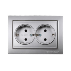 Розетка двойная с заземлением 16 А {122} Серебряный камень