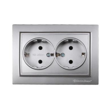 Розетка подвійна із заземленням 16 А {122} Срібний камінь