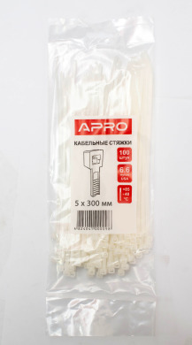 Хомут нейлоновий 5*300 белый 100 шт (APRO)
