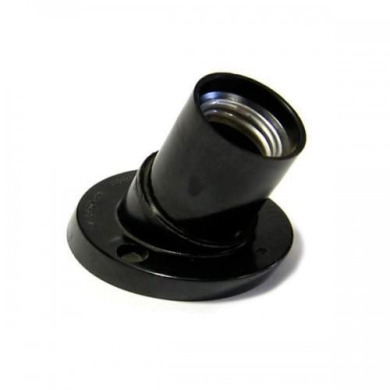 Патрон Е27 накладний, карболіт, чорний, косий