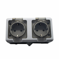 Розетка двойная с заземлением и крышкой IP54 Серый