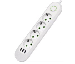 СЕТОВЫЙ ФИЛЬТР F04U, 4РОЗЕТКИ EU+3USB, 1,5М, БЕЛЫЙ