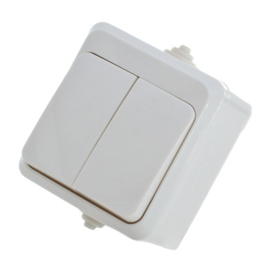 Вимикач двухклавішний накладний білий (10)