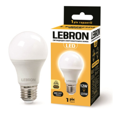 LED ЛАМПА LEBRON L-A60, 12W, Е27, 3000K, 1100LM