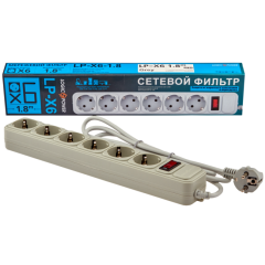 Фильтр-удлинитель сетевой LogicPower LP-X6, 6 розеток, серый, 1,8 м