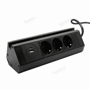 Мебельная розетка кухонная горизонтальная с кабелем 3x16А, USB A+C 3.4А, черный