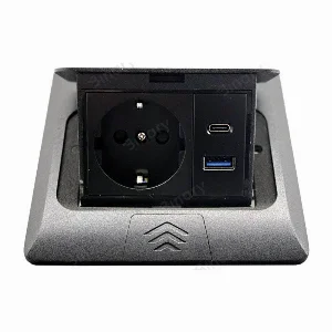 Розетка для пола с заземлением врезная 16А + 2USB (type C+A) 2.4А, IP44, черный