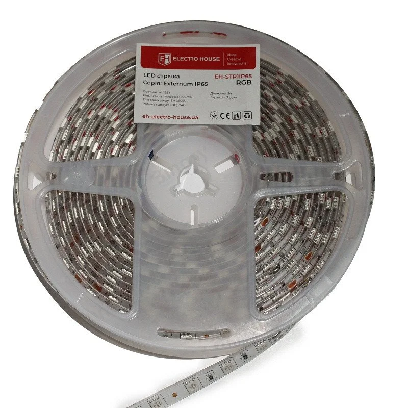 LED стрічка 12Вт 24В SMD5050 50 діодів, RGB, серія Externum IP65 , гарантія 3 роки ElectroHouse EH-STR1IP65 — фото 2