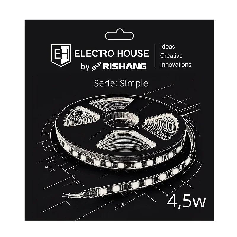 LED стрічка 4,5Вт 12В SMD2835 60 діодів, 540 Лм , теплий білий 3000K, серія Simple Electro House by Rishang ElectroHouse EH-STR1RS12 — фото 2