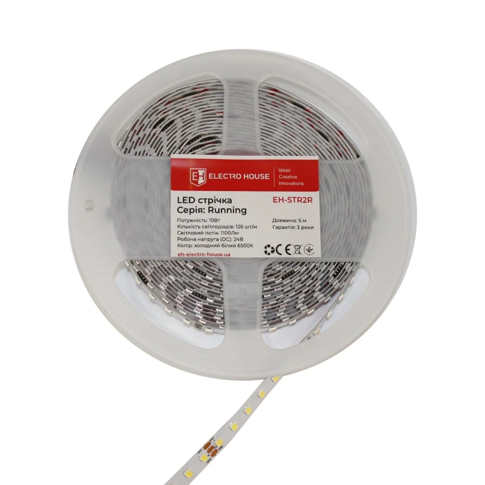 LED лента Running 10Вт 24В холодный белый 6500К, серия Running, гарантия 3 года ElectroHouse EH-STR2R — фото 2