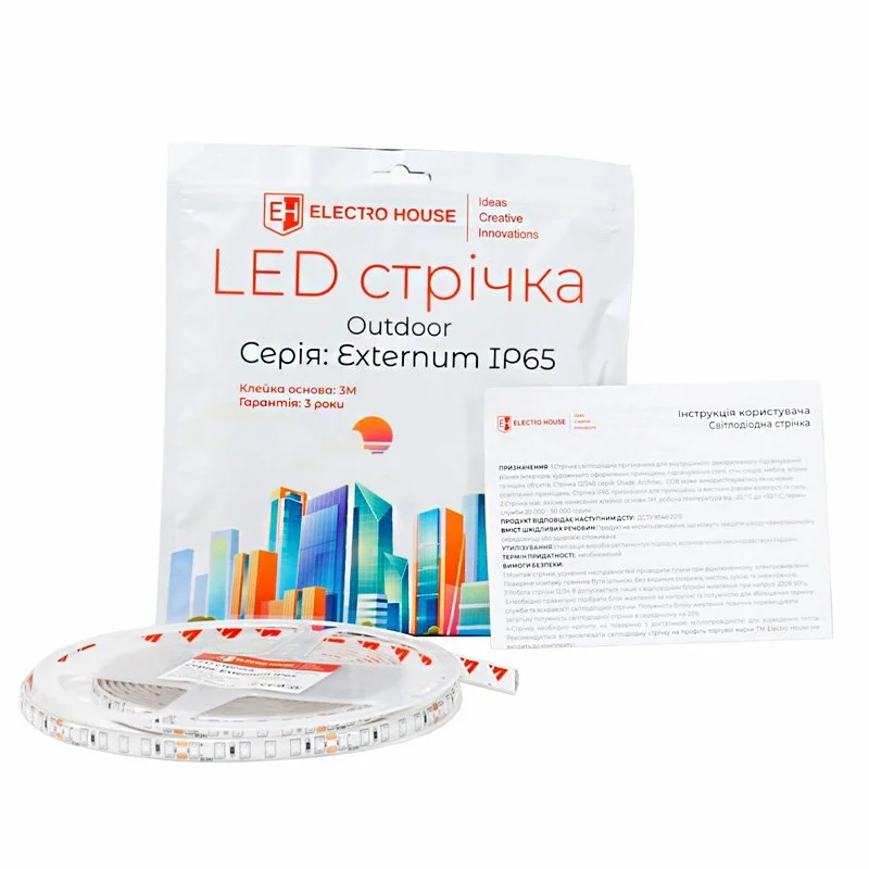 LED лента 8,5Вт 220 В 900 Лм SMD2835 120 диодов теплый белый 3000K, серия Externum IP65 , гарантия 3 года ElectroHouse EH-STR26IPAC — фото 3