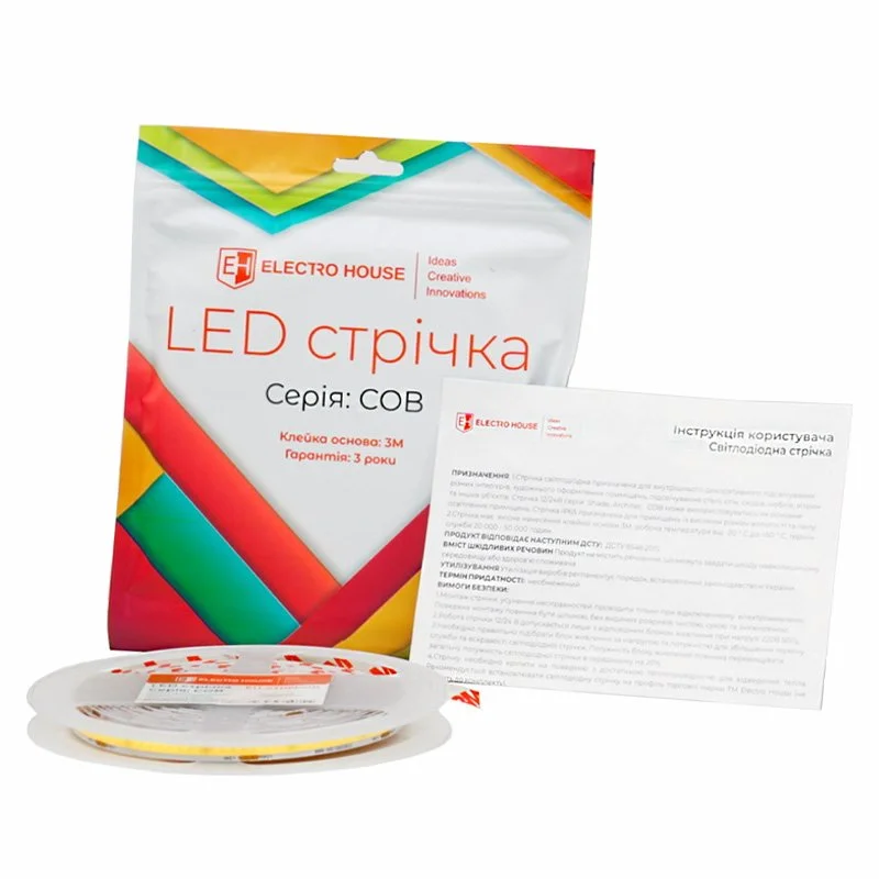 LED стрічка 10Вт 12В  COB  320 діодів, теплий білий 3000K, серія COB, гарантія 3 роки