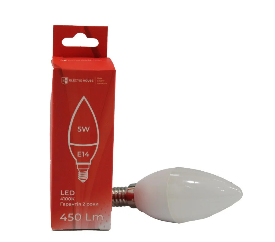 LED лампа С37 5Вт E14 4100К 450 Лм 165-265 В ElectroHouse EH-LMP-C514N — фото 3