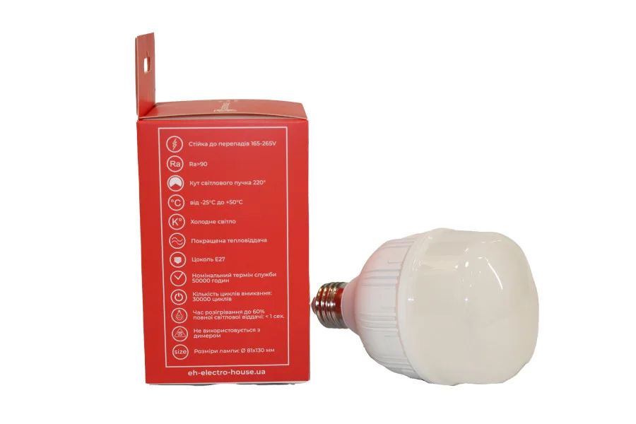 LED лампа T80 30Вт E27 6500К 2700 Лм 165-265 В ElectroHouse EH-LMP-T30C — фото 2