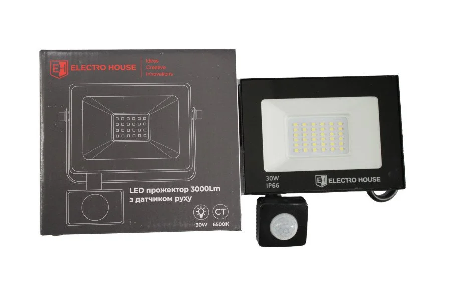 LED прожектор з датчиком руху 30Вт  3000 Лм  6500К   холодний білий  SMD2835