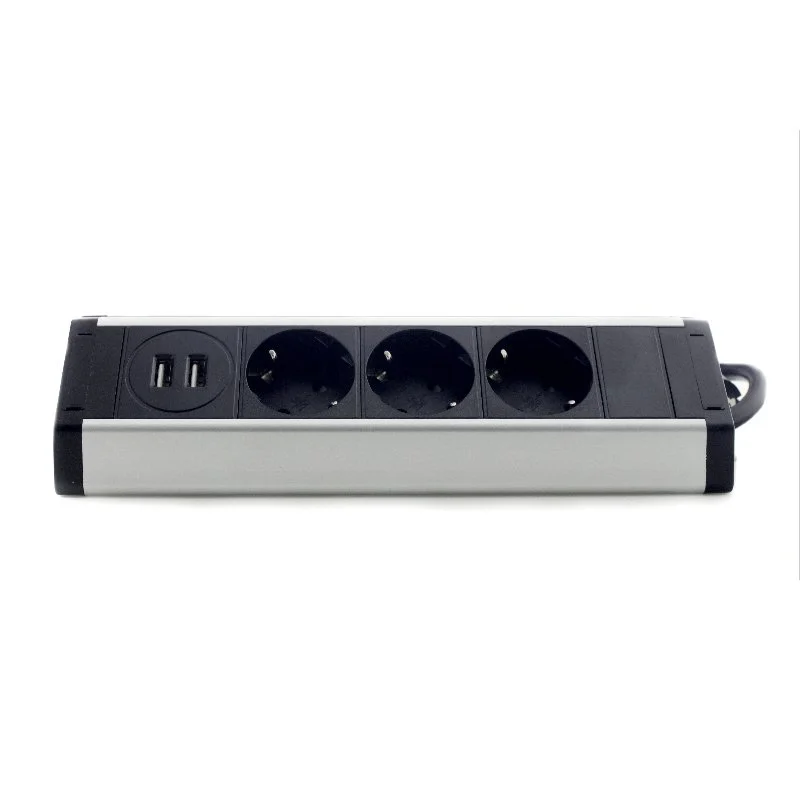 Меблева розетка кухонна (горизонтальна) 3 x 16А, 2 x USB 2.4А, метал + провід 3 x 1.5 mm² ElectroHouse EH-AR-307 — фото 2