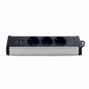 Меблева розетка кухонна (горизонтальна)  3 x 16А, 2 x USB 2.4А, метал + провід 3 x 1.5 mm²