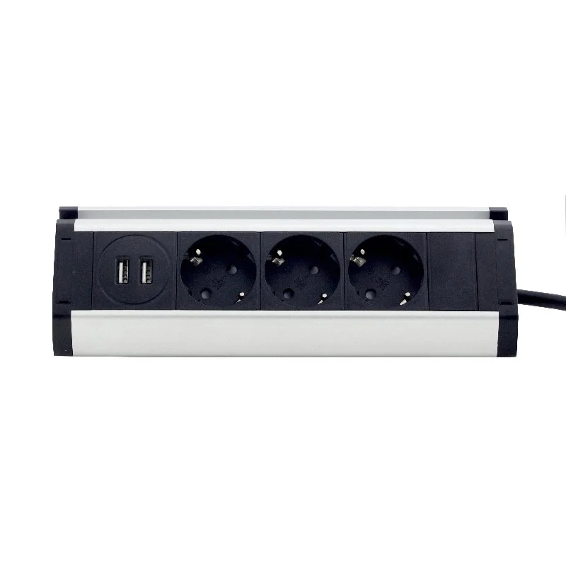 Меблева розетка кухонна (горизонтальна) 3 x 16А, 2 x USB 2.4А, метал + провід 3 x 1.5 mm² ElectroHouse EH-AR-307 — фото 4