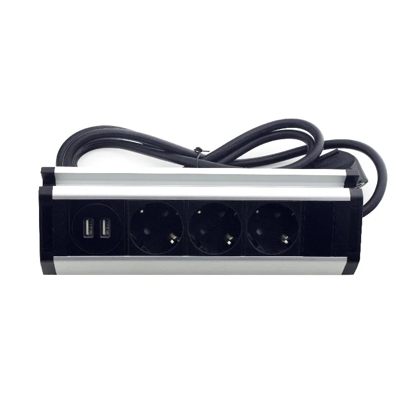 Меблева розетка кухонна (горизонтальна) 3 x 16А, 2 x USB 2.4А, метал + провід 3 x 1.5 mm² ElectroHouse EH-AR-307 — фото 3