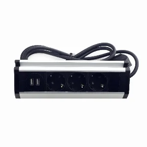 Меблева розетка кухонна (горизонтальна) 3 x 16А, 2 x USB 2.4А, метал + провід 3 x 1.5 mm² ElectroHouse EH-AR-307 — фото 3
