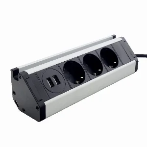 Меблева розетка кухонна (горизонтальна)  3 x 16А, 2 x USB 2.4А, метал + провід 3 x 1.5 mm²