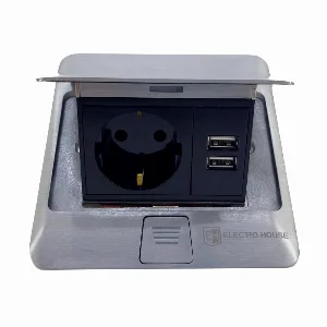 Розетка для підлоги з заземленням врізна 16А + 2USB 2.1А, IP44 , алюміній ElectroHouse EH-F008 — фото 1