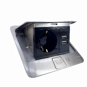 Розетка для підлоги з заземленням врізна 16А + 2USB 2.1А, IP44 , алюміній