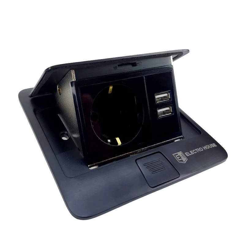 Розетка для підлоги з заземленням врізна 16А + 2USB 2.1А, IP44 , чорний ElectroHouse EH-F010 — фото 2