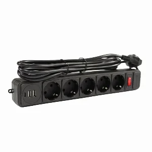 Мережевий фільтр із заземленням 5*3 метра, 2USB A + 1USB C, чорний ElectroHouse EH-NFBUC-5.3 — фото 1